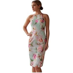 Black Halo Montego Mint Floral Print Sleeveless Sheath Cotton Midi Dress 6 NWT